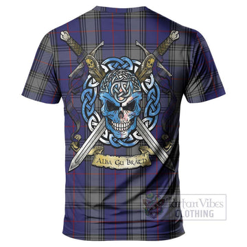 Kinnaird Tartan T-Shirt with Family Crest Celtic Skull Style