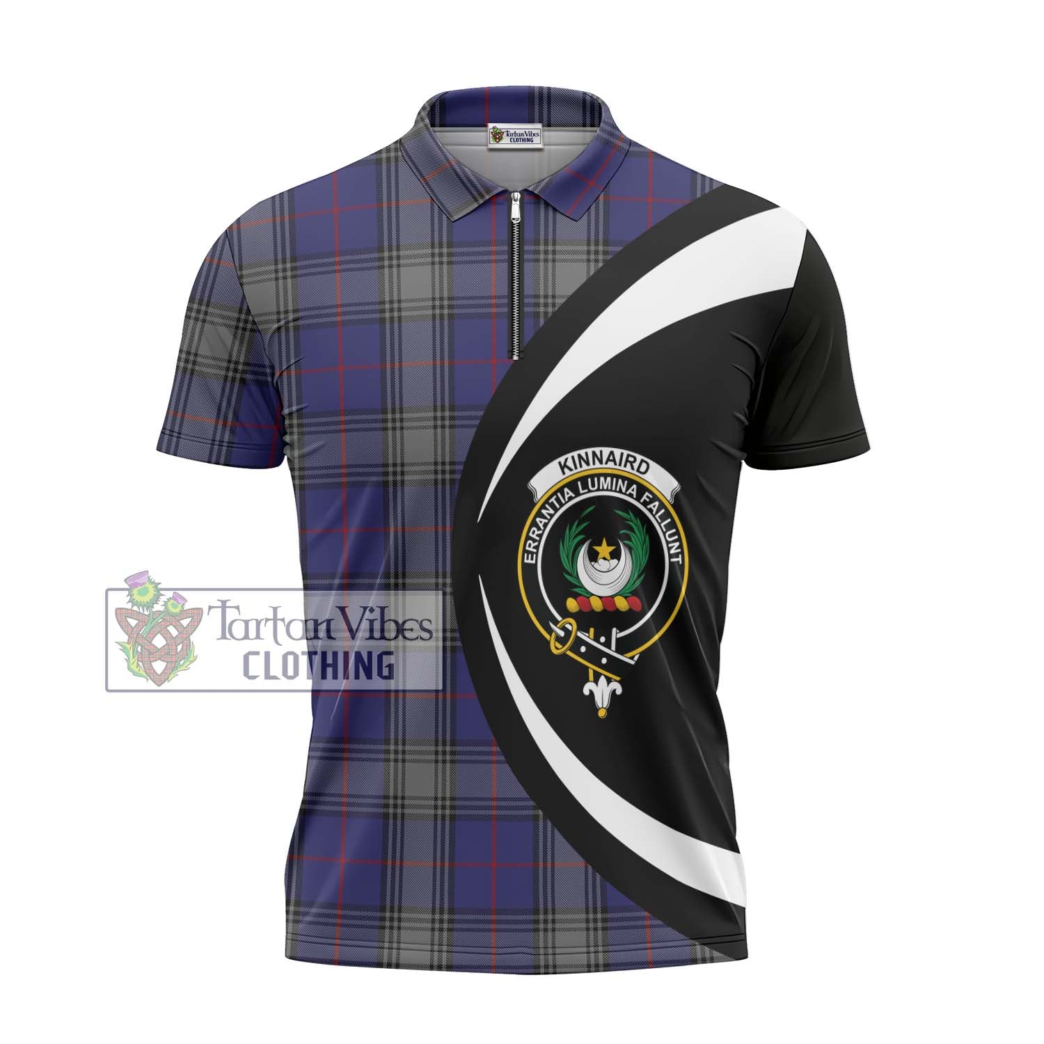 Tartan Vibes Clothing Kinnaird Tartan Zipper Polo Shirt with Family Crest Circle Style