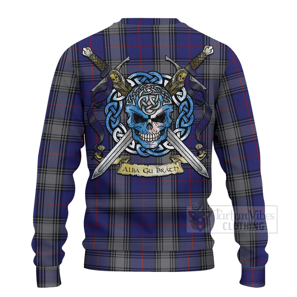 Tartan Vibes Clothing Kinnaird Tartan Knitted Sweater with Family Crest Celtic Skull Style