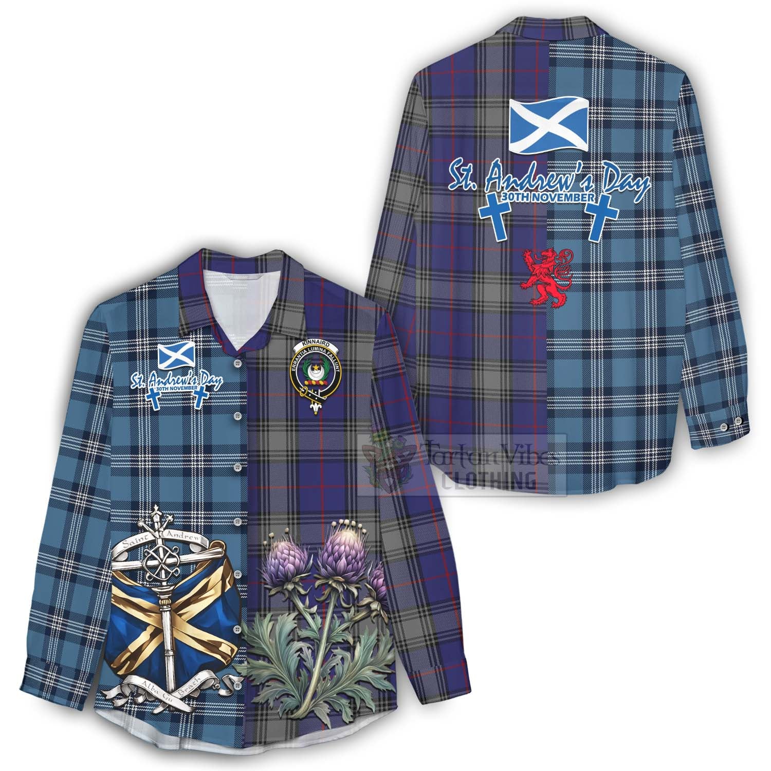 Tartan Vibes Clothing Kinnaird Tartan Women's Casual Shirt Happy St. Andrew's Day Half Tartan Style