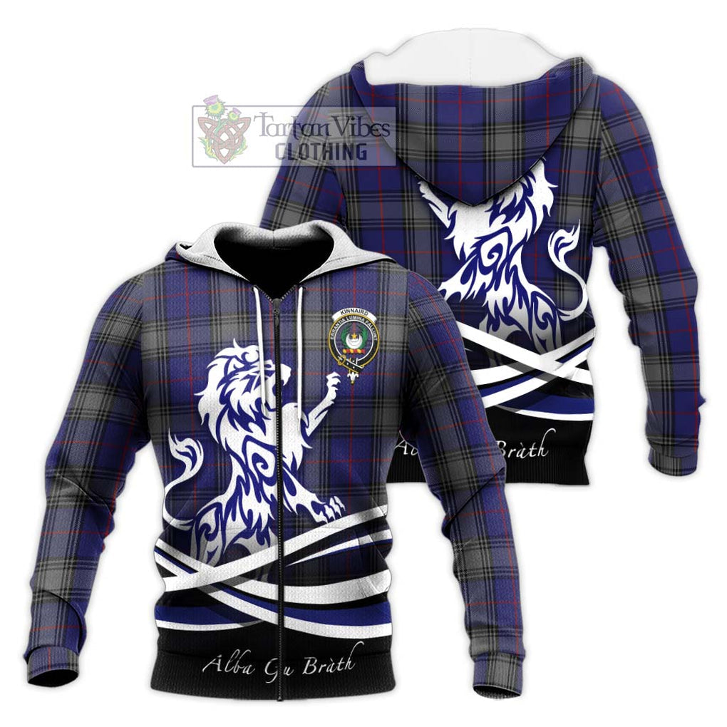 Kinnaird Tartan Knitted Hoodie with Alba Gu Brath Regal Lion Emblem Unisex Knitted Zip Hoodie - Tartanvibesclothing Shop