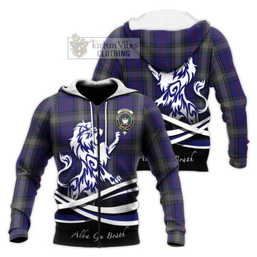 Kinnaird Tartan Knitted Hoodie with Alba Gu Brath Regal Lion Emblem