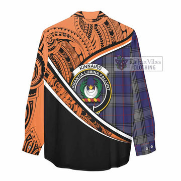 Kinnaird Crest Tartan Women's Casual Shirt with Polynesian Vibes Style - Orange Version