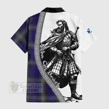 Kinnaird Tartan Clan Crest Short Sleeve Button Shirt with Highlander Warrior Celtic Style