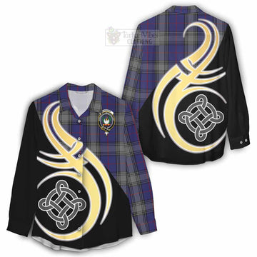 Kinnaird Tartan Women's Casual Shirt with Family Crest and Celtic Symbol Style