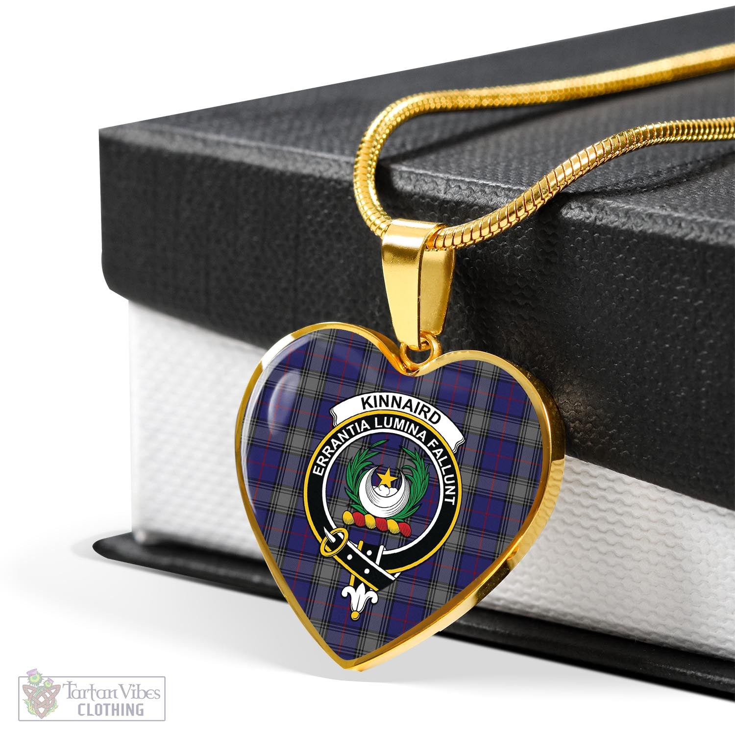 Tartan Vibes Clothing Kinnaird Tartan Heart Necklace with Family Crest