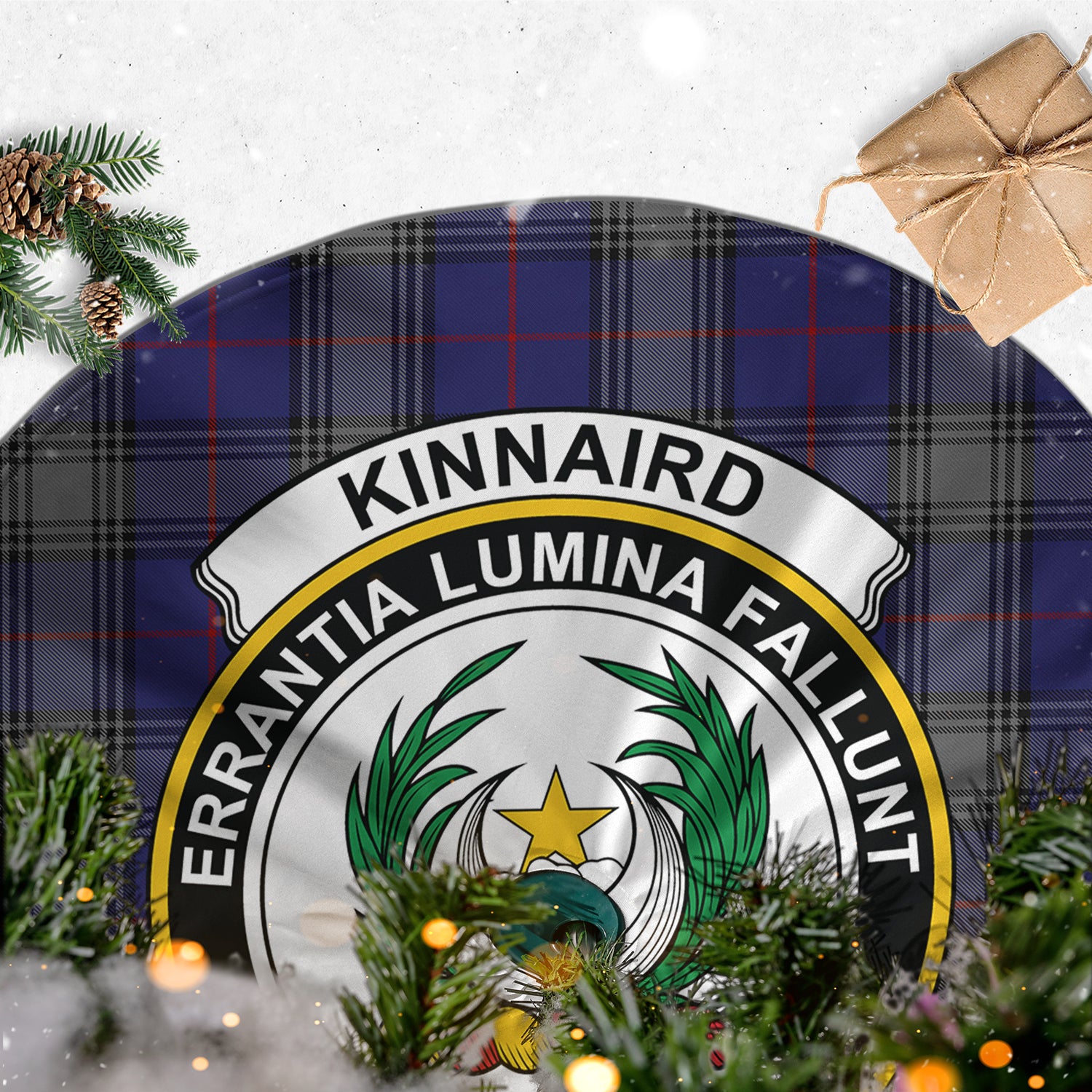 Kinnaird Tartan Christmas Tree Skirt with Family Crest - Tartanvibesclothing