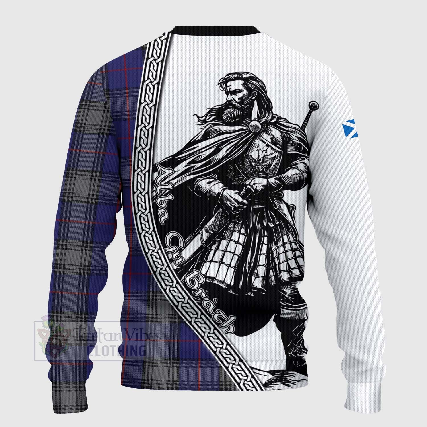 Tartan Vibes Clothing Kinnaird Tartan Clan Crest Knitted Sweater with Highlander Warrior Celtic Style