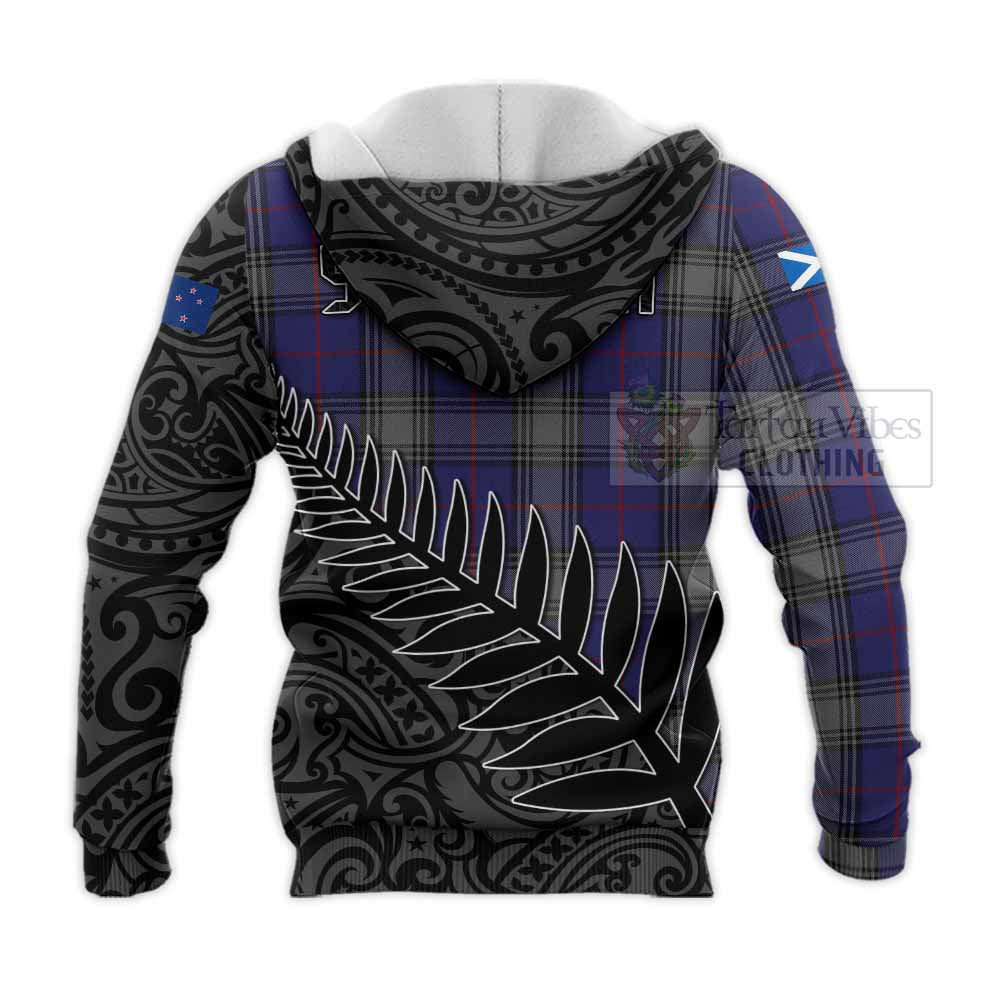 Tartan Vibes Clothing Kinnaird Crest Tartan Knitted Hoodie with New Zealand Silver Fern Half Style