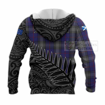 Kinnaird Crest Tartan Knitted Hoodie with New Zealand Silver Fern Half Style