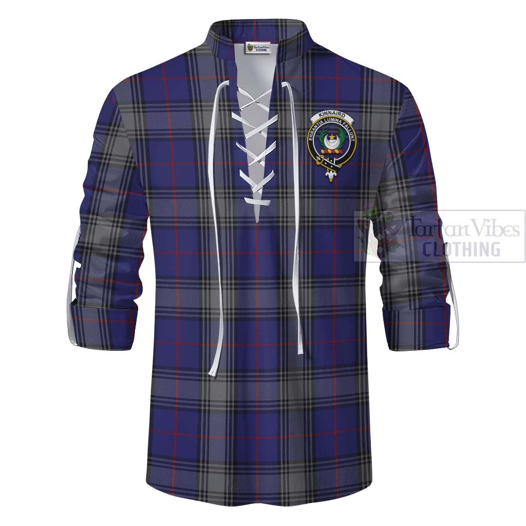 Tartan Vibes Clothing Kinnaird Tartan Ghillie Kilt Shirt with Family Crest and Bearded Skull Holding Bottles of Whiskey