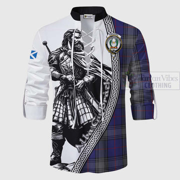 Kinnaird Tartan Clan Crest Ghillie Kilt Shirt with Highlander Warrior Celtic Style