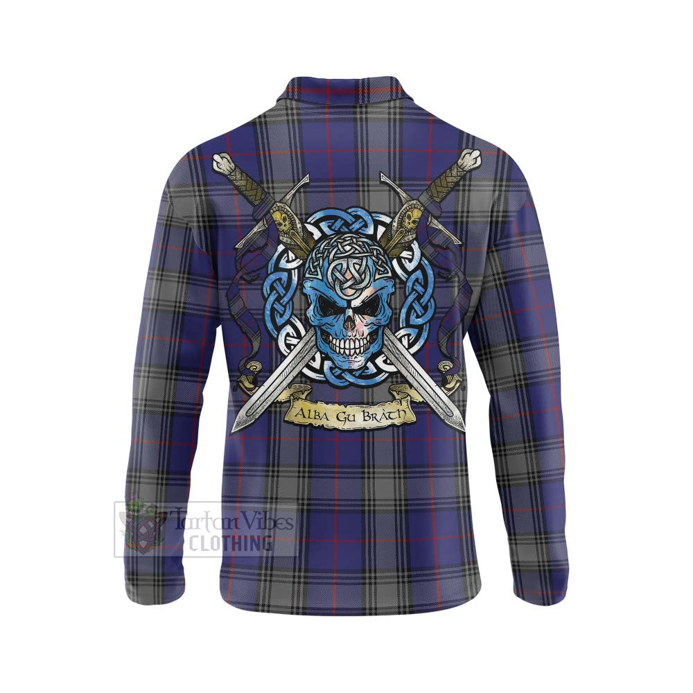 Tartan Vibes Clothing Kinnaird Tartan Long Sleeve Polo Shirt with Family Crest Celtic Skull Style