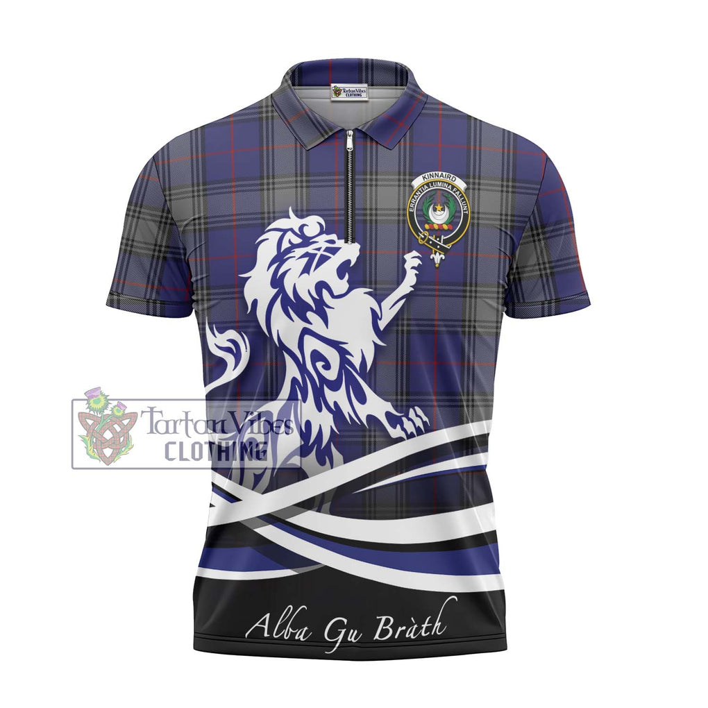 Kinnaird Tartan Zipper Polo Shirt with Alba Gu Brath Regal Lion Emblem - Tartanvibesclothing Shop