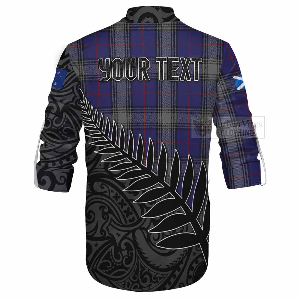 Tartan Vibes Clothing Kinnaird Crest Tartan Ghillie Kilt Shirt with New Zealand Silver Fern Half Style