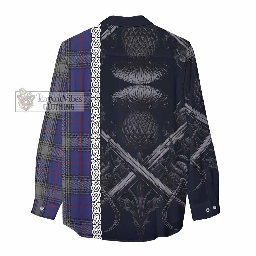 Tartan Vibes Clothing Kinnaird Tartan Women's Casual Shirt with Family Crest Cross Sword Thistle Celtic Vibes