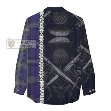 Kinnaird Tartan Women's Casual Shirt with Family Crest Cross Sword Thistle Celtic Vibes