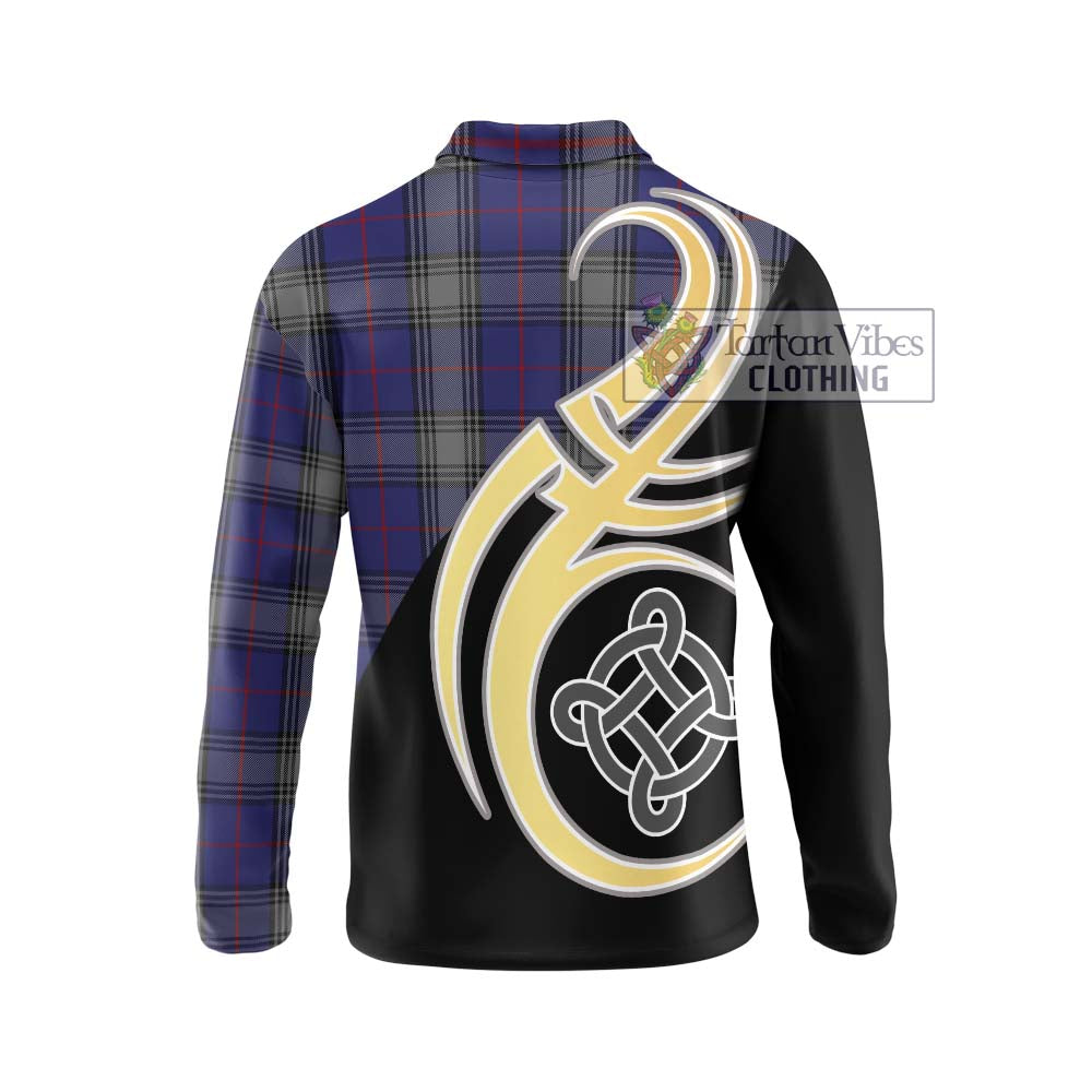 Kinnaird Tartan Long Sleeve Polo Shirt with Family Crest and Celtic Symbol Style - Tartan Vibes Clothing