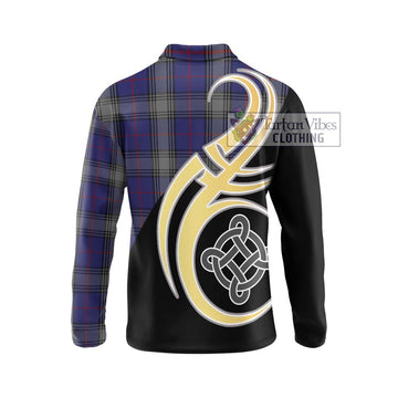 Kinnaird Tartan Long Sleeve Polo Shirt with Family Crest and Celtic Symbol Style