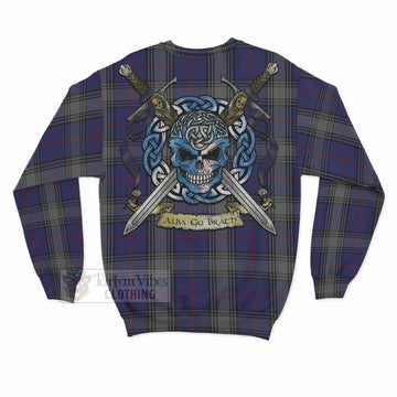 Kinnaird Tartan Sweatshirt with Family Crest Celtic Skull Style