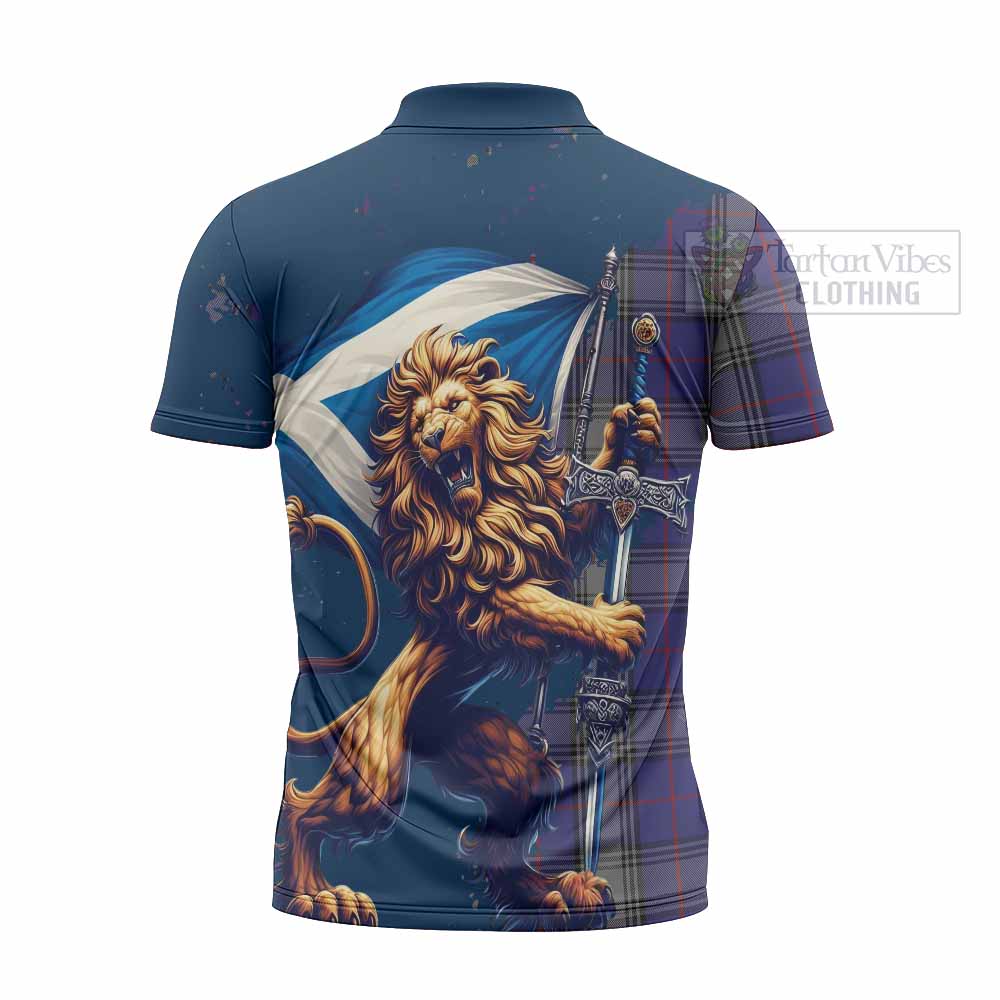 Tartan Vibes Clothing Kinnaird Tartan Family Crest Zipper Polo Shirt with Scottish Majestic Lion