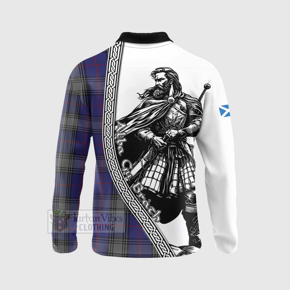 Tartan Vibes Clothing Kinnaird Tartan Clan Crest Long Sleeve Polo Shirt with Highlander Warrior Celtic Style