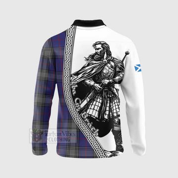 Kinnaird Tartan Clan Crest Long Sleeve Polo Shirt with Highlander Warrior Celtic Style