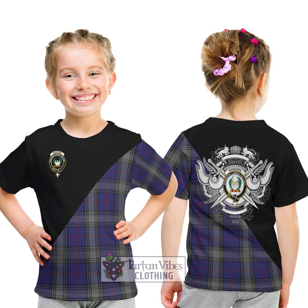 Kinnaird Tartan Kid T-Shirt with Family Crest and Military Logo Style - Tartanvibesclothing Shop