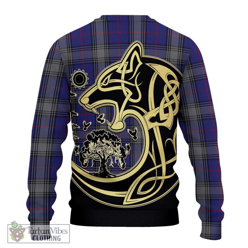 Kinnaird Tartan Knitted Sweater with Family Crest Celtic Wolf Style - Tartan Vibes Clothing