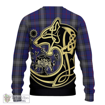 Kinnaird Tartan Ugly Sweater with Family Crest Celtic Wolf Style