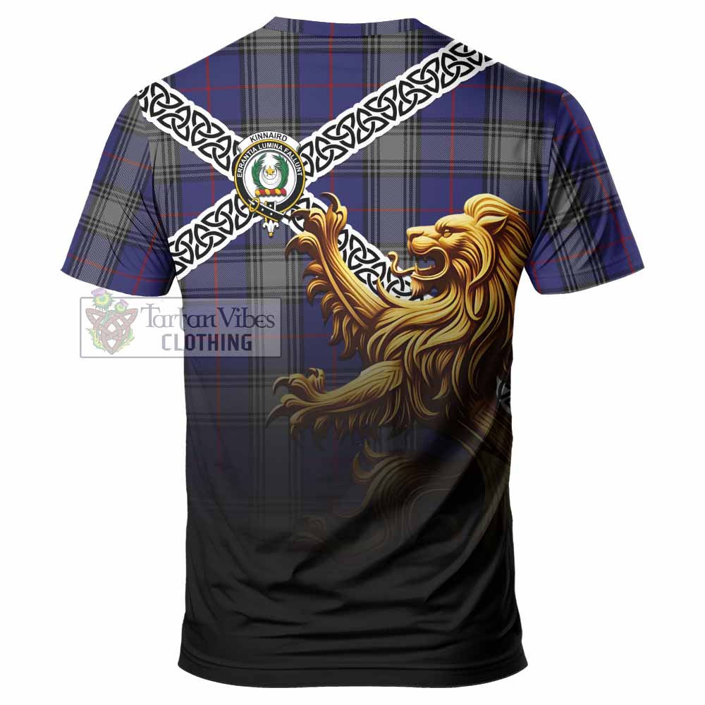 Kinnaird Crest Tartan T-Shirt with Golden Lion Emblem Celtic Style - Tartan Vibes Clothing