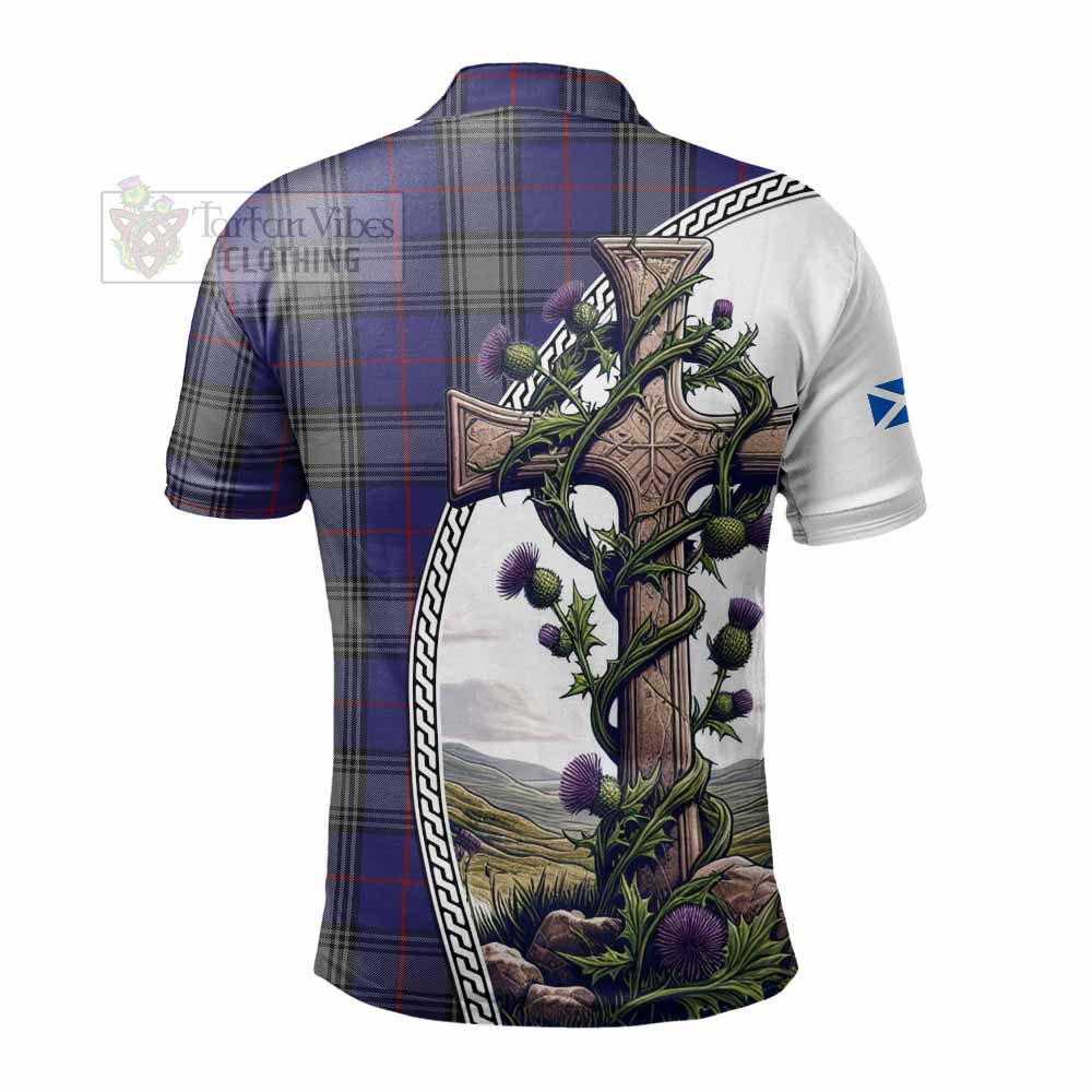 Tartan Vibes Clothing Kinnaird Tartan Polo Shirt with Family Crest and St. Andrew's Cross Accented by Thistle Vines