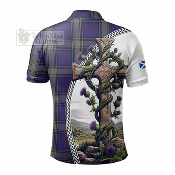 Kinnaird Tartan Polo Shirt with Family Crest and St. Andrew's Cross Accented by Thistle Vines