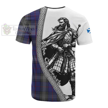 Kinnaird Tartan Clan Crest Cotton T-shirt with Highlander Warrior Celtic Style