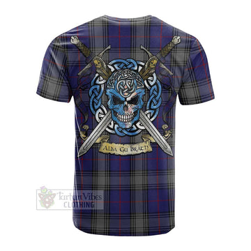 Kinnaird Tartan Cotton T-shirt with Family Crest Celtic Skull Style