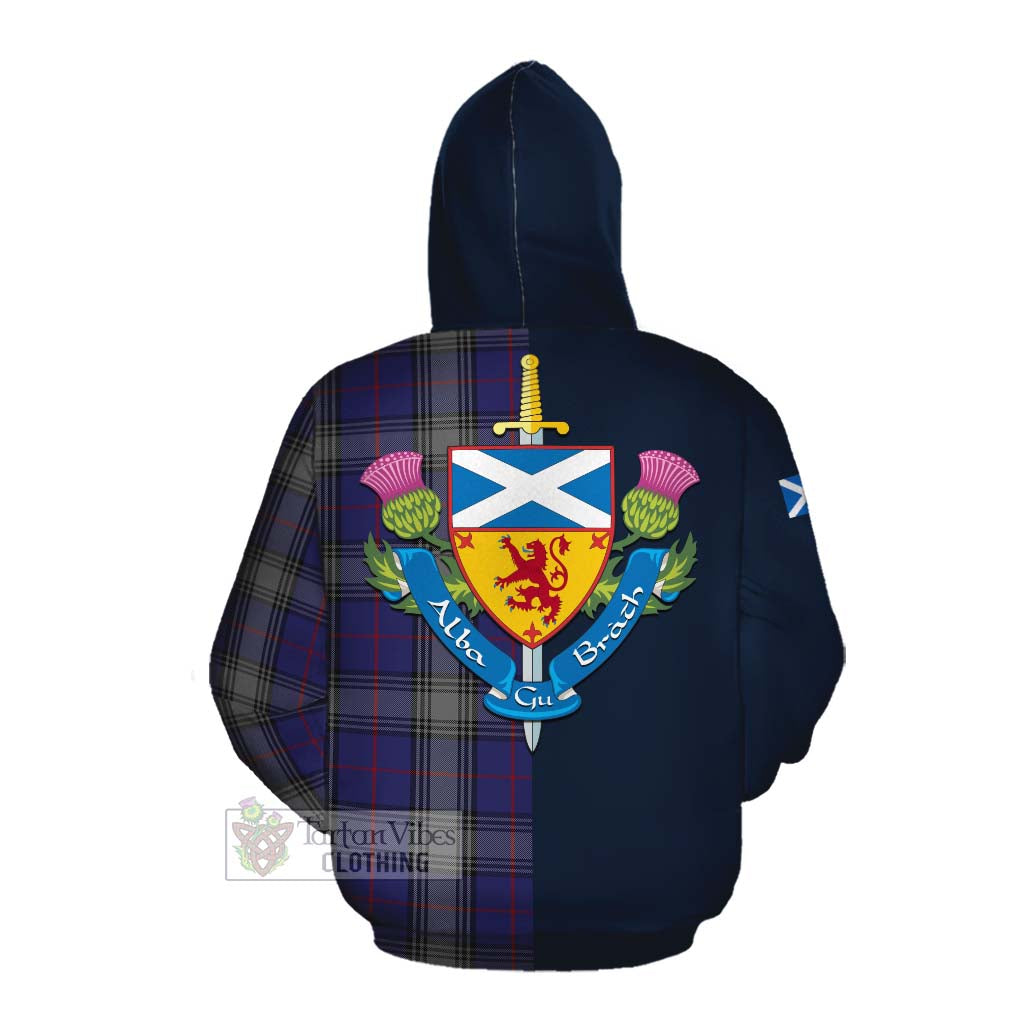 Tartan Vibes Clothing Kinnaird Tartan Cotton Hoodie Alba with Scottish Lion Royal Arm Half Style