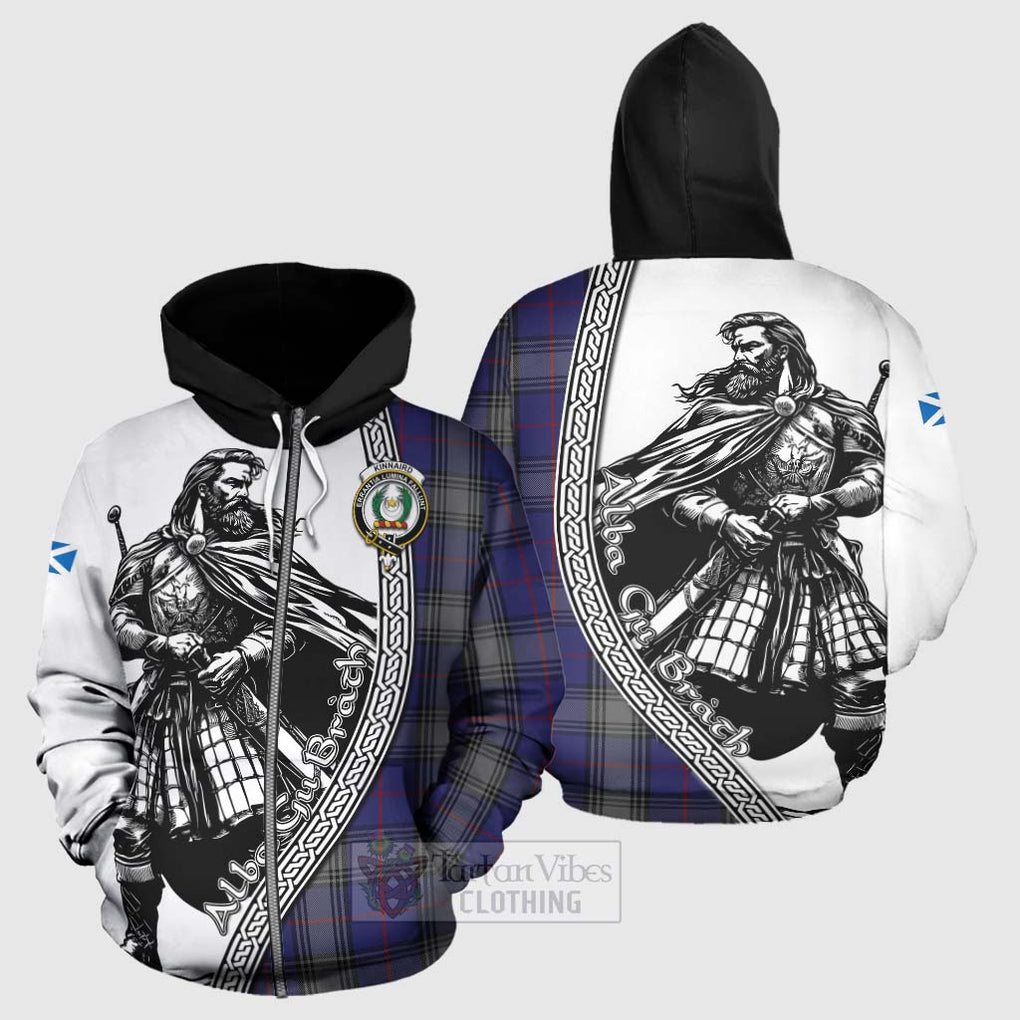 Tartan Vibes Clothing Kinnaird Tartan Clan Crest Hoodie with Highlander Warrior Celtic Style