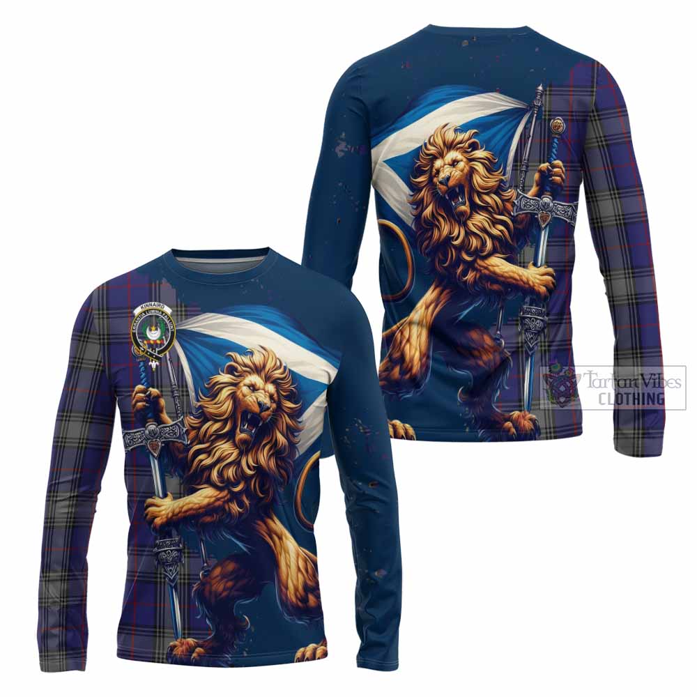 Tartan Vibes Clothing Kinnaird Tartan Family Crest Long Sleeve T-Shirt with Scottish Majestic Lion