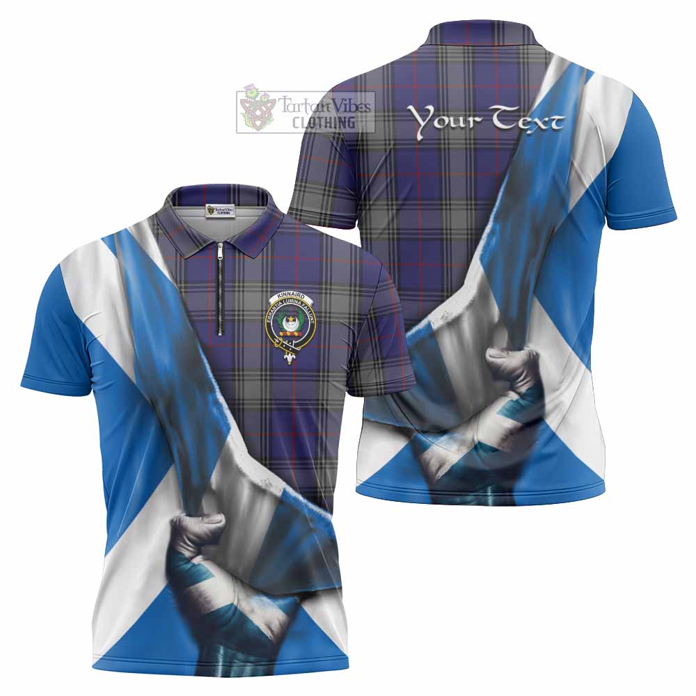 Tartan Vibes Clothing Kinnaird Tartan Zipper Polo Shirt with Family Crest Scotland Patriotic Style