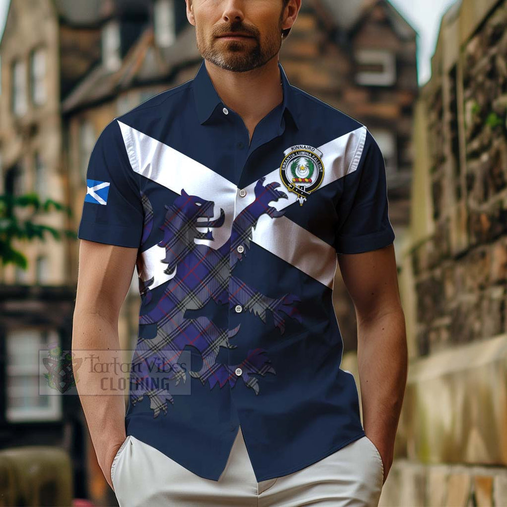 Tartan Vibes Clothing Kinnaird Tartan Lion Rampant Short Sleeve Button Shirt – Proudly Display Your Heritage with Alba Gu Brath and Clan Name