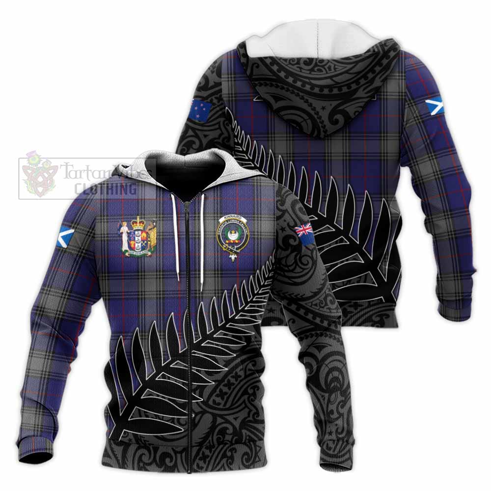 Tartan Vibes Clothing Kinnaird Crest Tartan Knitted Hoodie with New Zealand Silver Fern Half Style