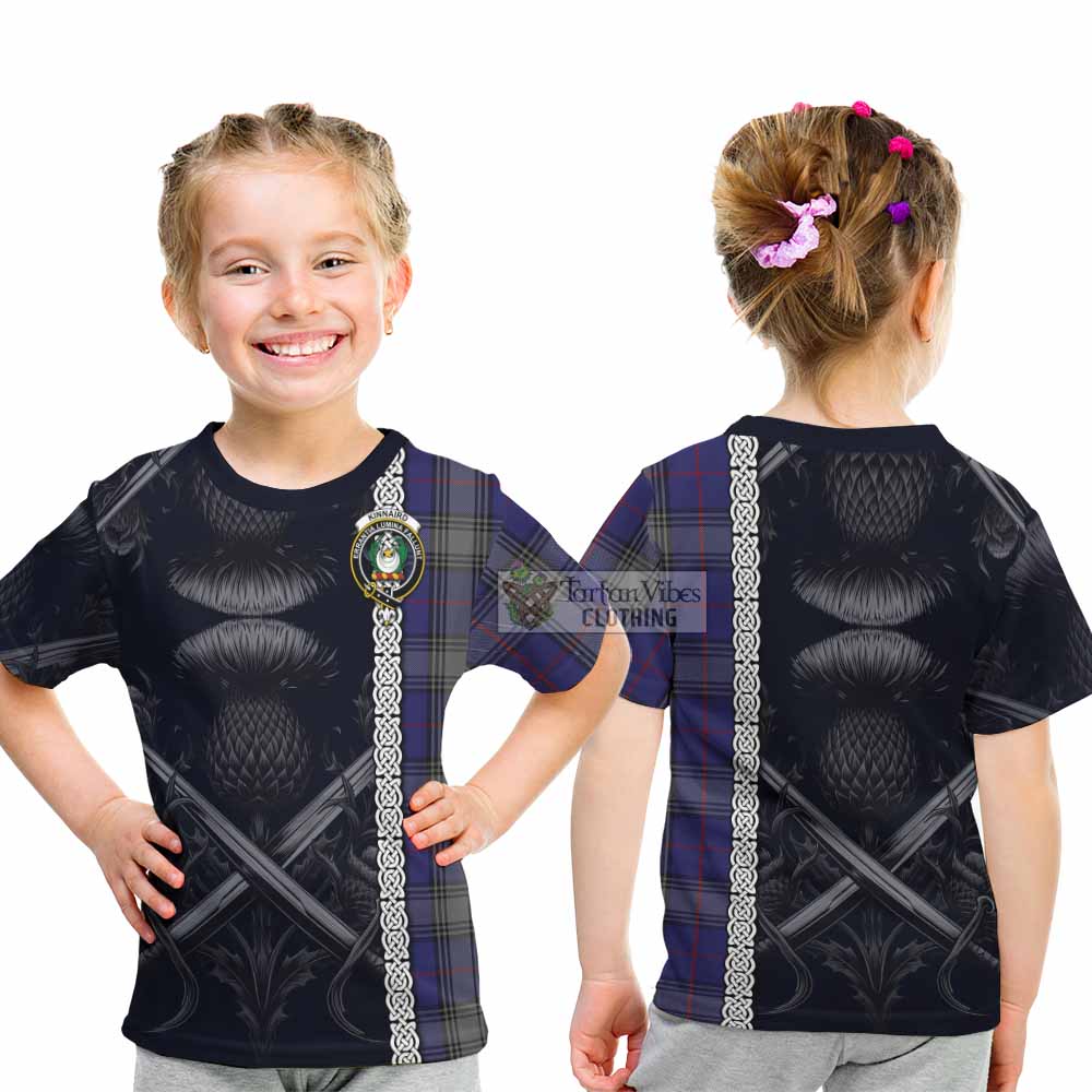 Tartan Vibes Clothing Kinnaird Tartan Kid T-Shirt with Family Crest Cross Sword Thistle Celtic Vibes