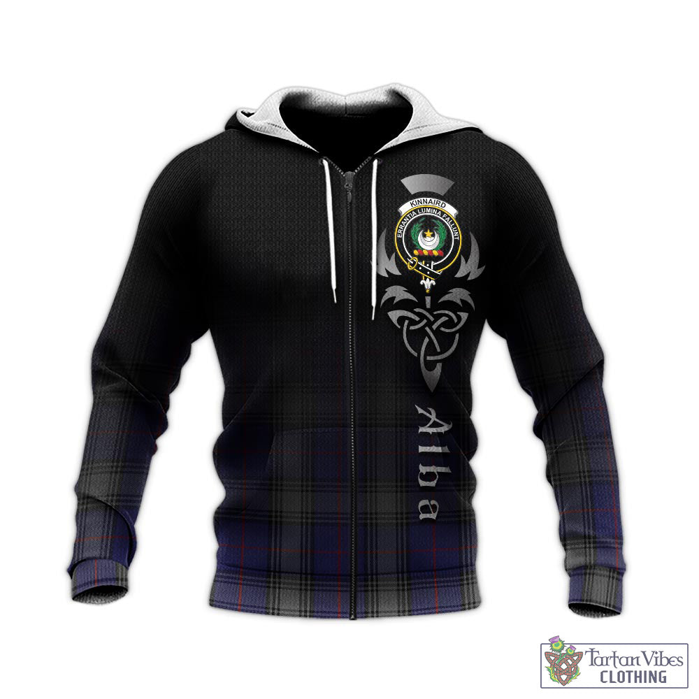 Tartan Vibes Clothing Kinnaird Tartan Knitted Hoodie Featuring Alba Gu Brath Family Crest Celtic Inspired