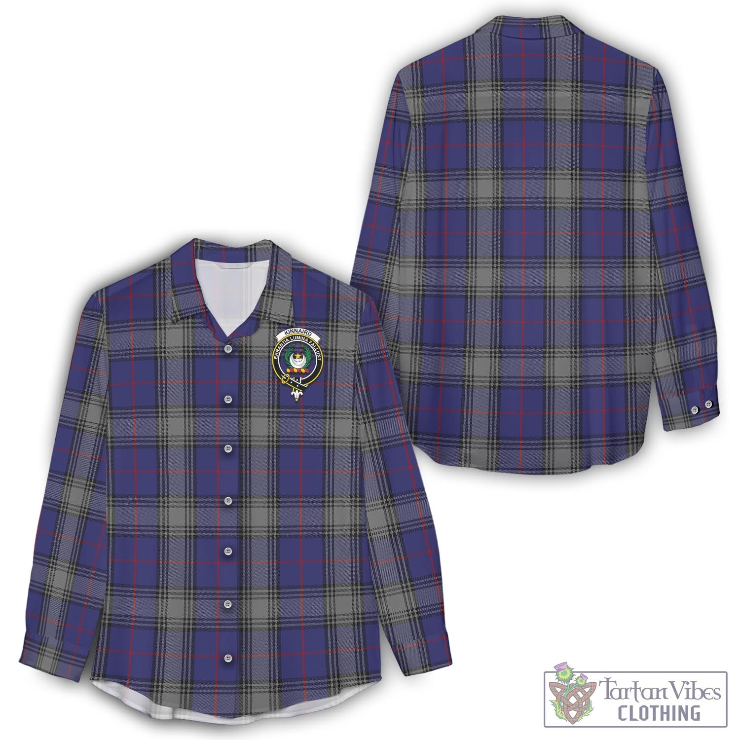 Tartan Vibes Clothing Kinnaird Tartan Womens Casual Shirt with Family Crest