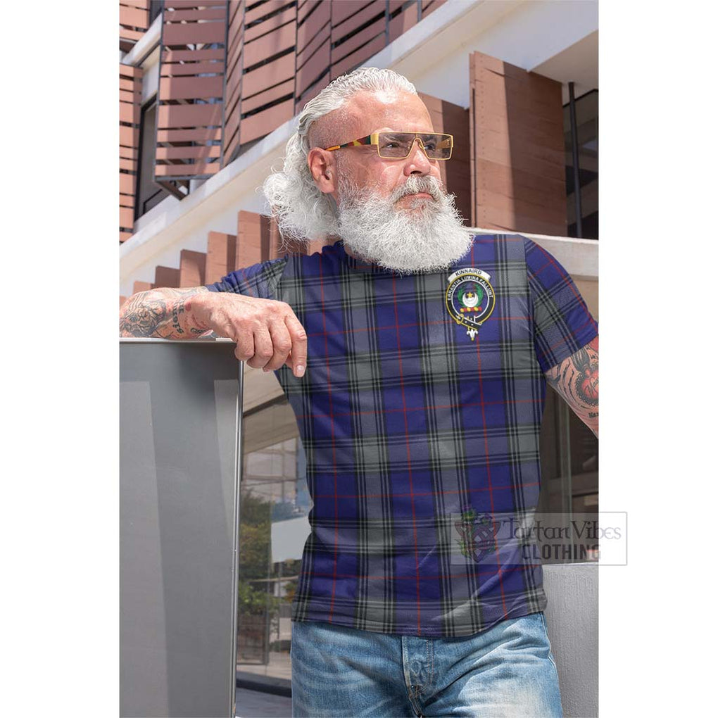 Tartan Vibes Clothing Kinnaird Tartan Cotton T-shirt with Family Crest and Bearded Skull Holding Bottles of Whiskey