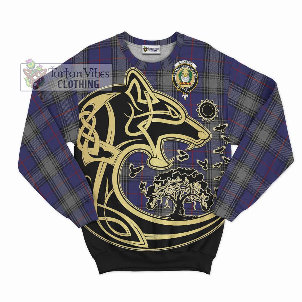 Kinnaird Tartan Sweatshirt with Family Crest Celtic Wolf Style - Tartan Vibes Clothing