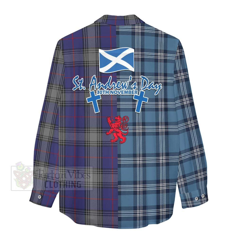 Tartan Vibes Clothing Kinnaird Tartan Women's Casual Shirt Happy St. Andrew's Day Half Tartan Style