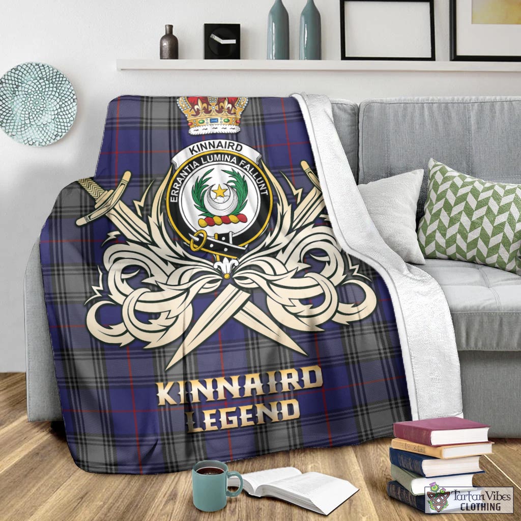 Tartan Vibes Clothing Kinnaird Tartan Blanket with Clan Crest and the Golden Sword of Courageous Legacy