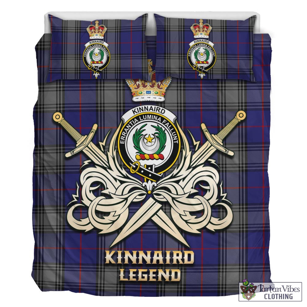 Tartan Vibes Clothing Kinnaird Tartan Bedding Set with Clan Crest and the Golden Sword of Courageous Legacy