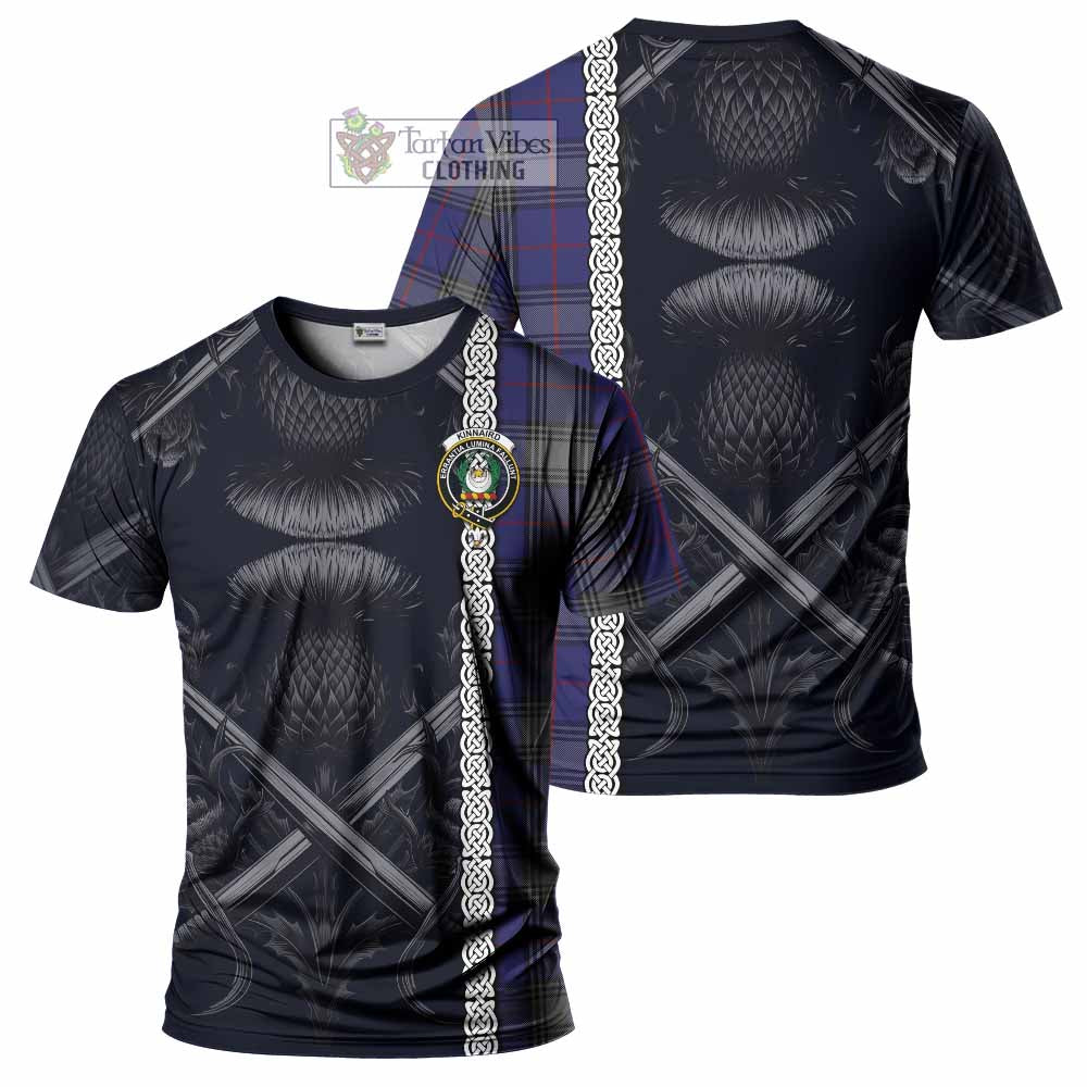 Tartan Vibes Clothing Kinnaird Tartan T-Shirt with Family Crest Cross Sword Thistle Celtic Vibes